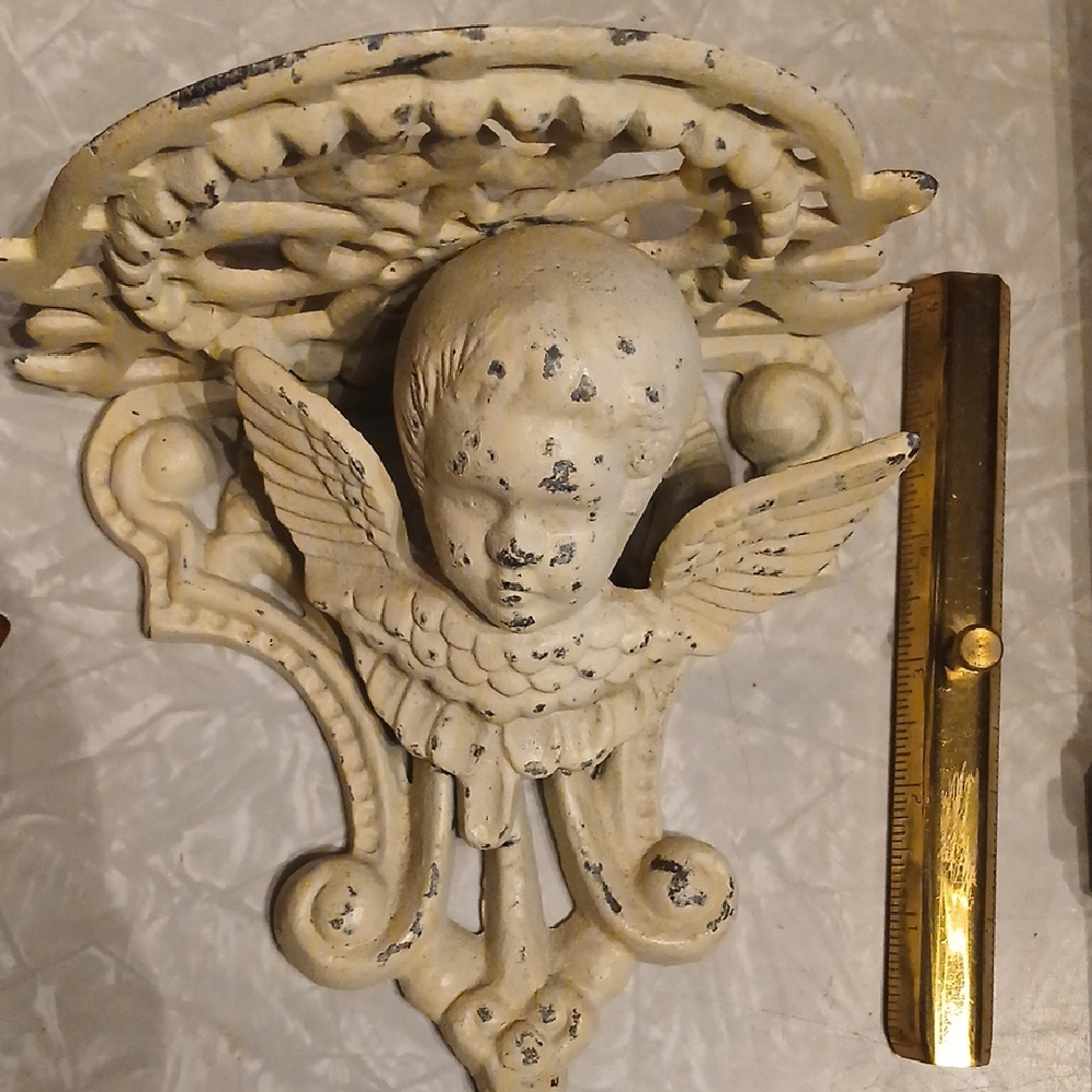 Antique Heavy Metal Angel Cherub Wall Shelf 6" Made Perfectly Steampunk Gothic